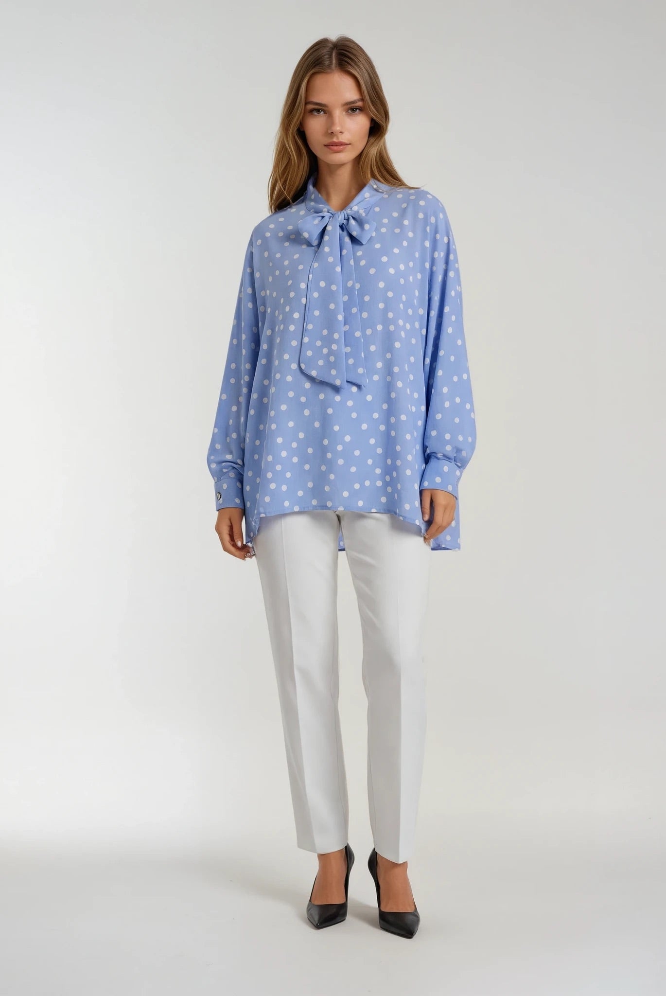 Polka Dots Long Sleeve Blue Shirt