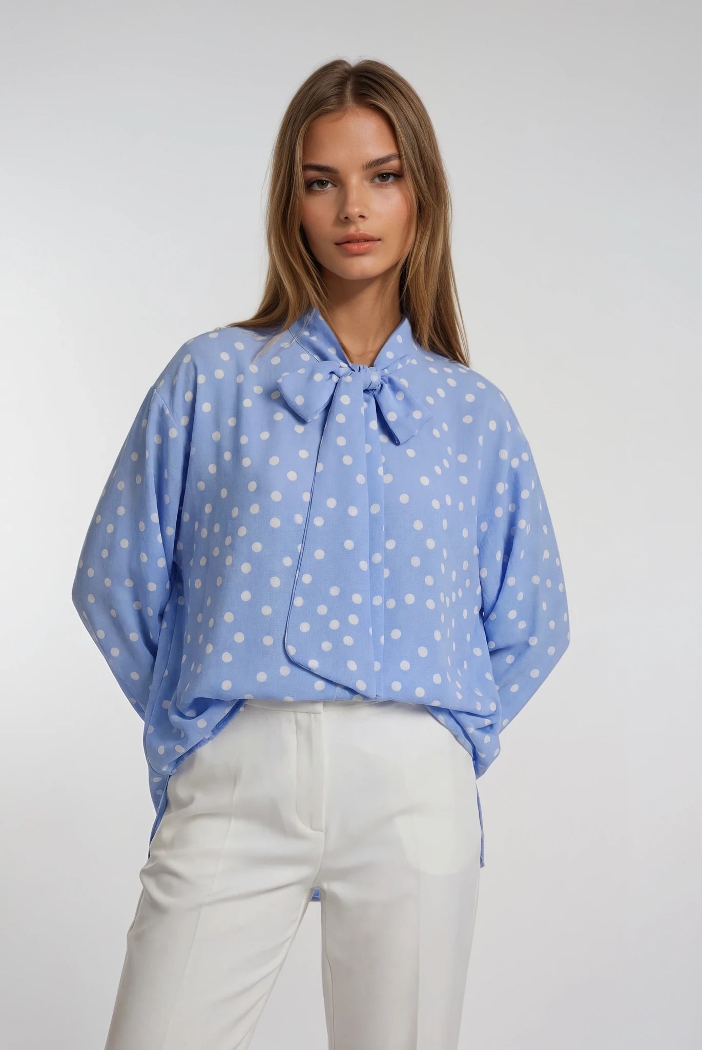 Polka Dots Long Sleeve Blue Shirt