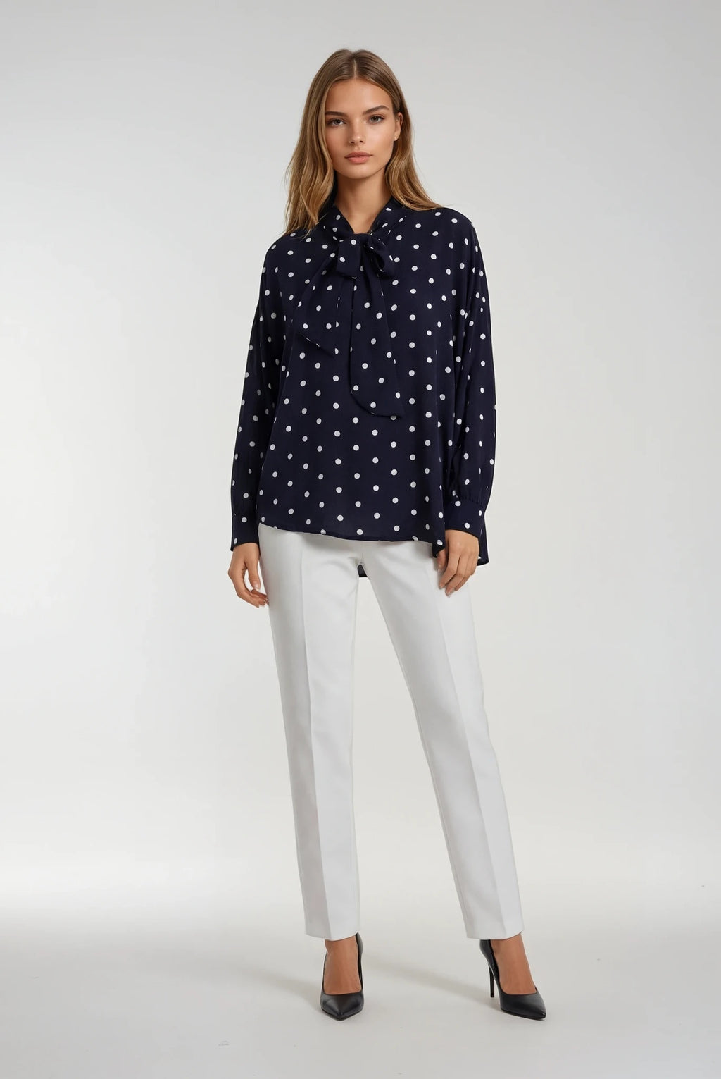 Polka Dots Long Sleeve Navy Blue Shirt