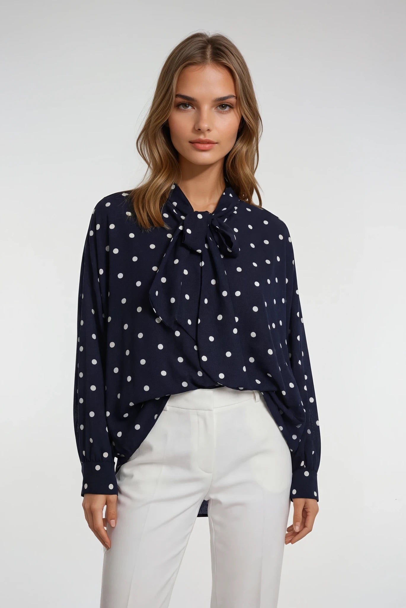 Polka Dots Long Sleeve Navy Blue Shirt
