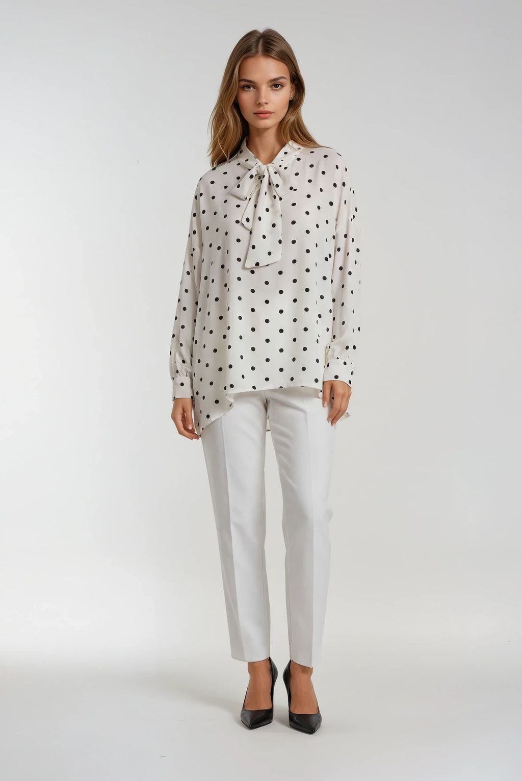 Polka Dots Long Sleeve White Shirt