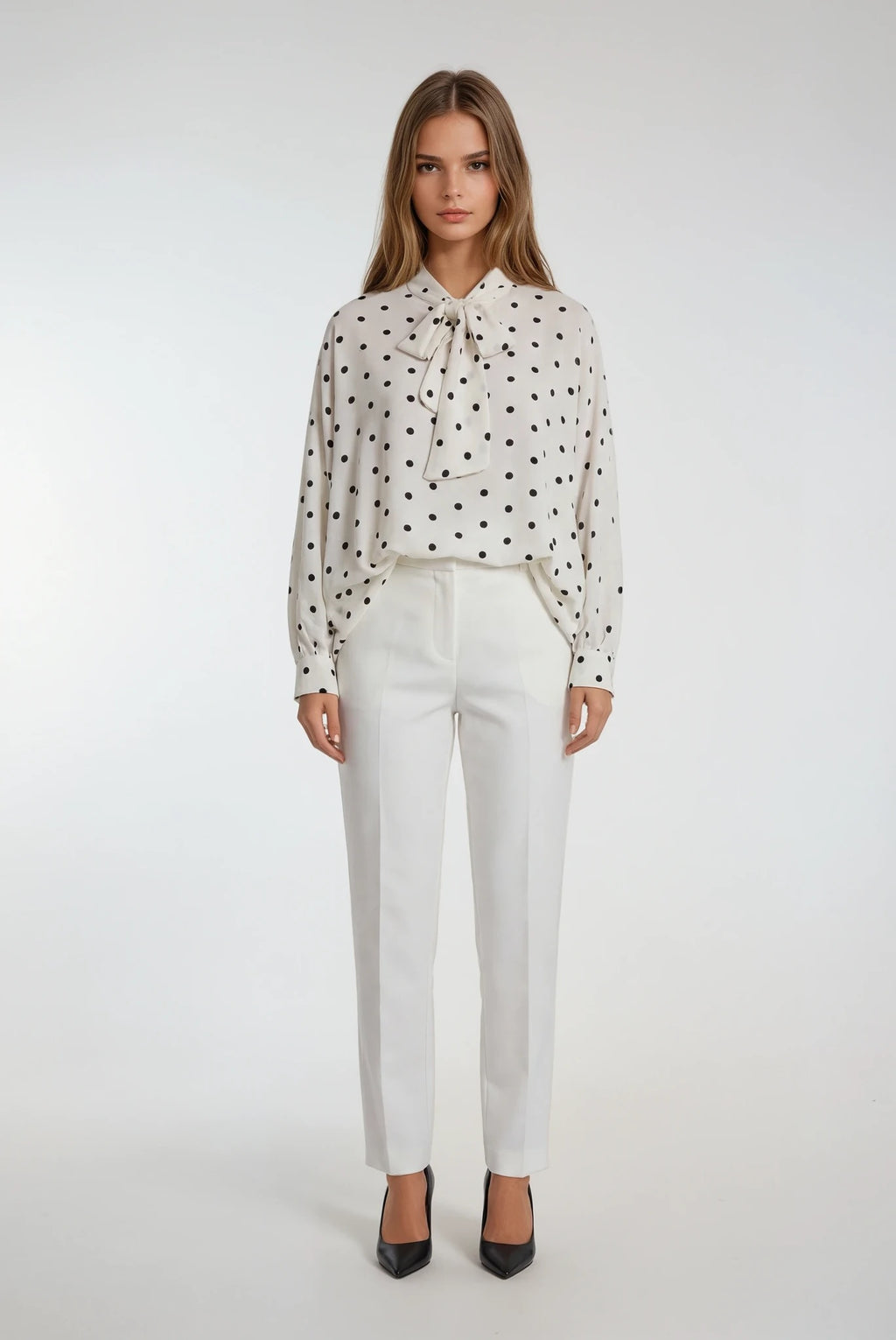 Polka Dots Long Sleeve White Shirt