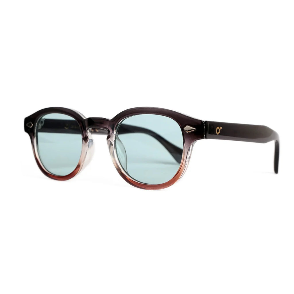 OS Sunglasses Berlino Wood Azzurro σε πλάγια όψη με ανοιχτούς βραχίονες