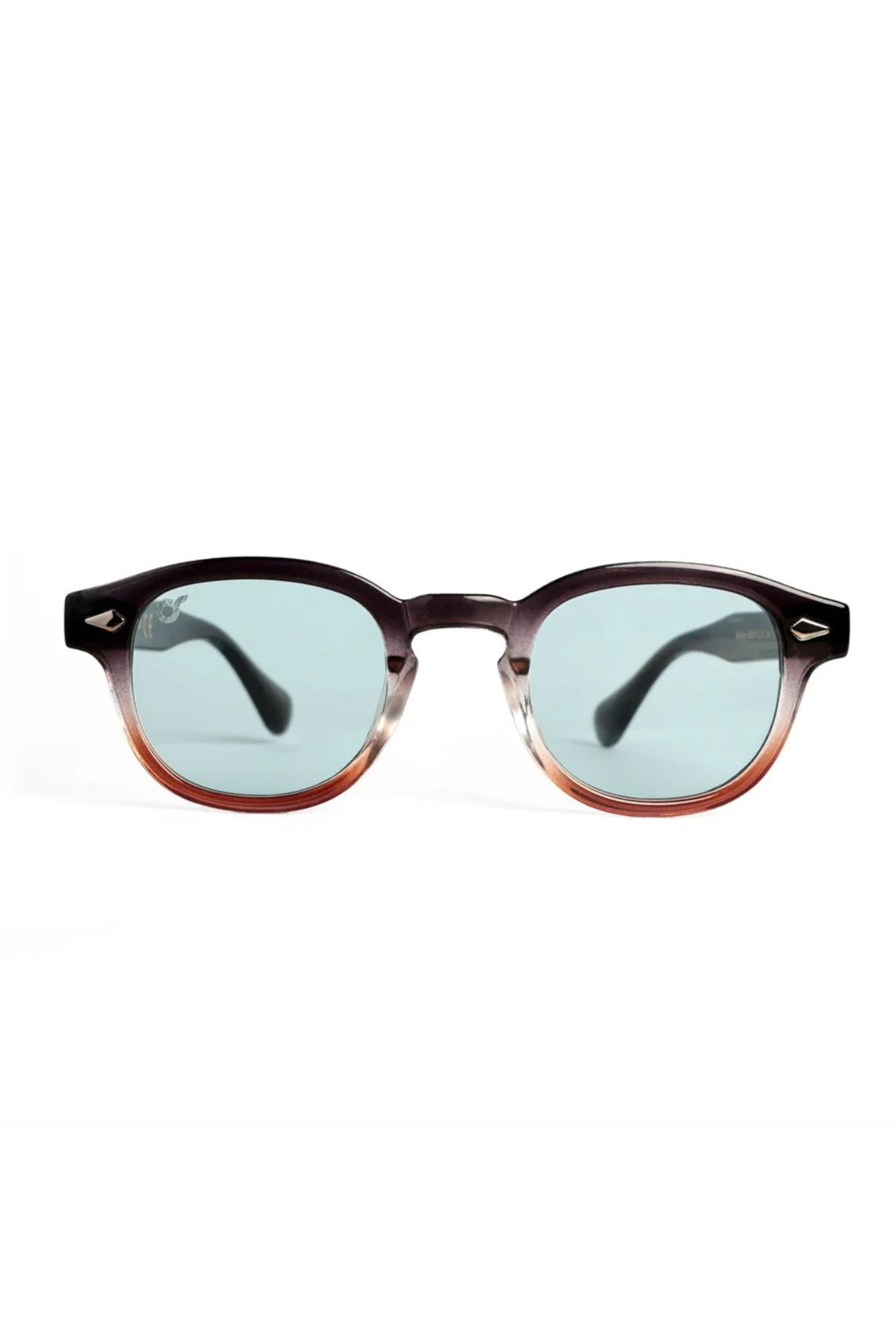 OS Sunglasses Berlino Wood Azzurro με καφέ κεχριμπαρένιο σκελετό και γαλάζιους φακούς, μπροστινή όψη