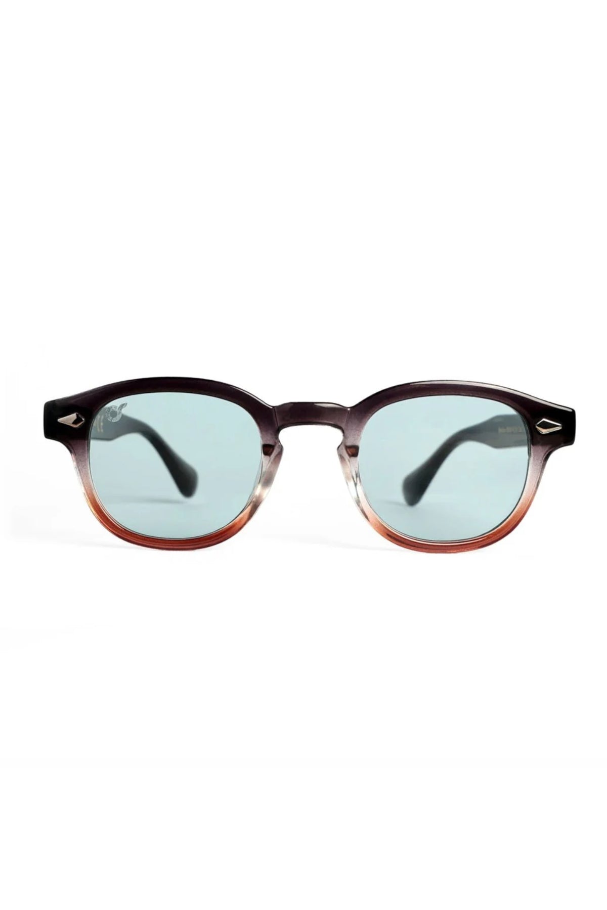 OS Sunglasses Berlino Wood Azzurro με καφέ κεχριμπαρένιο σκελετό και γαλάζιους φακούς, μπροστινή όψη